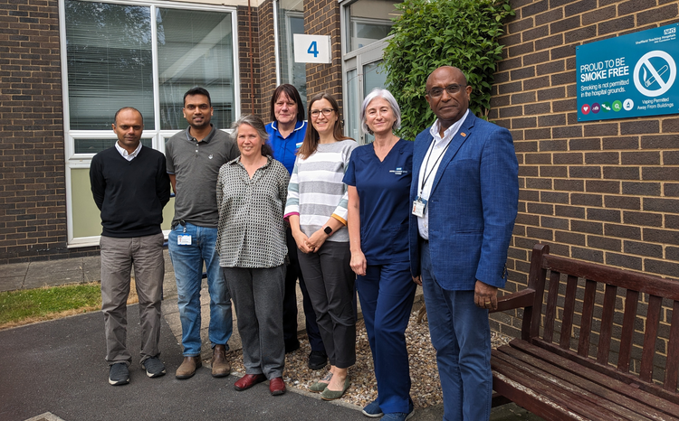 A group of healthcare staff standing outside at the John Ward Diabetes Centre in Sheffield, England