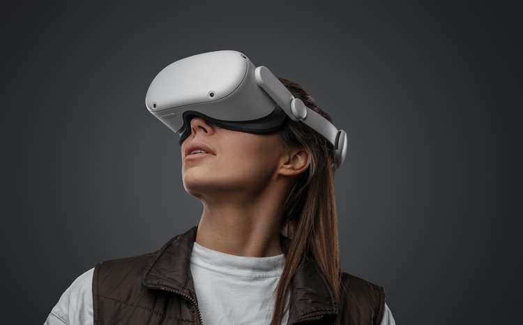 Woman using VR headset